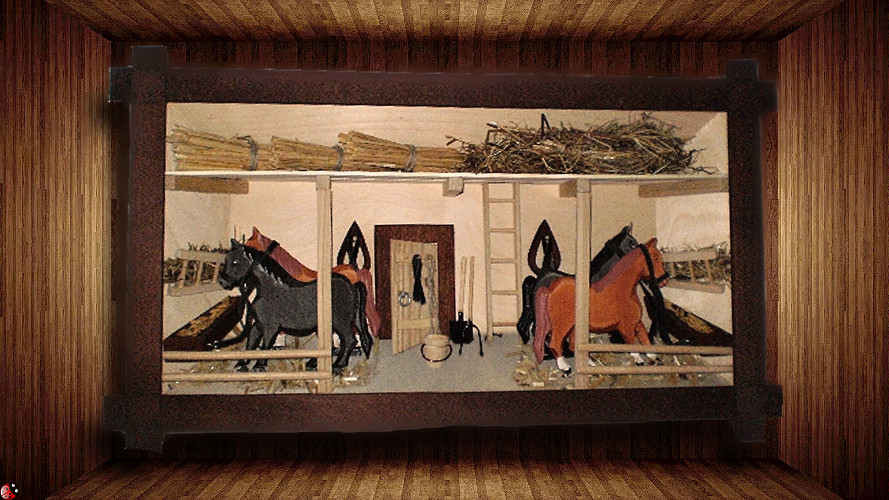 Drevený 3d obraz - Stajňa s koníkmi