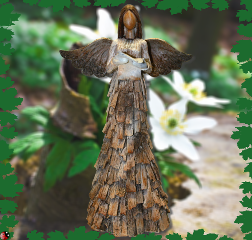 Anjel s listom - stredný (drevo, kôra)